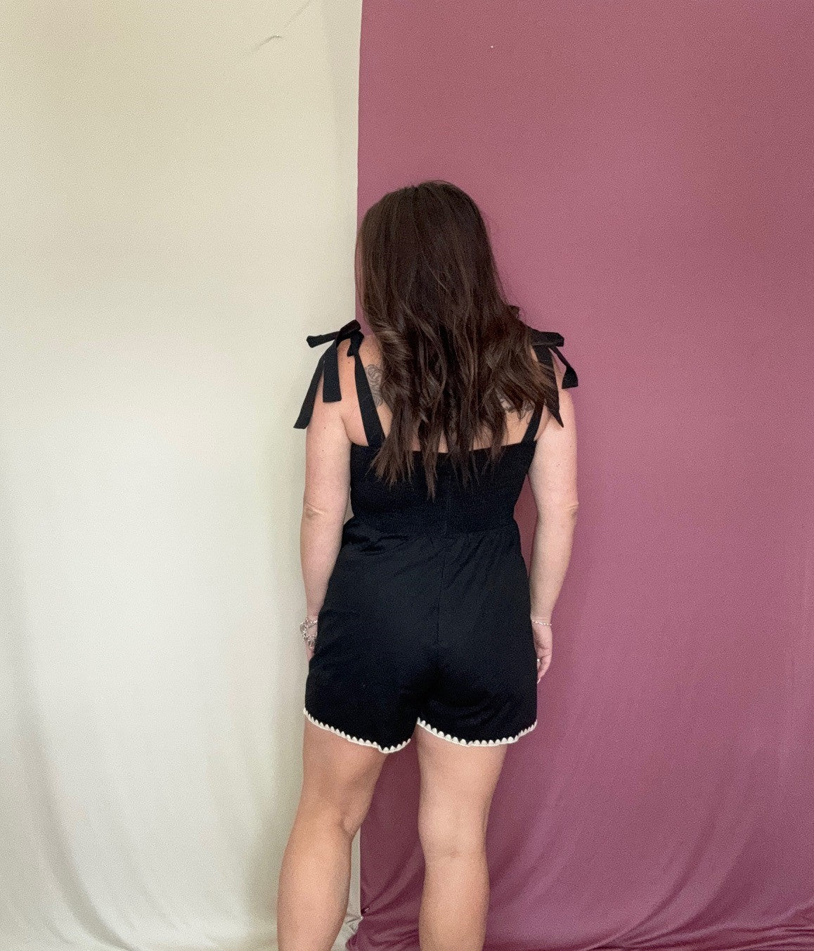 The Matias Black Tie Shoulder Romper