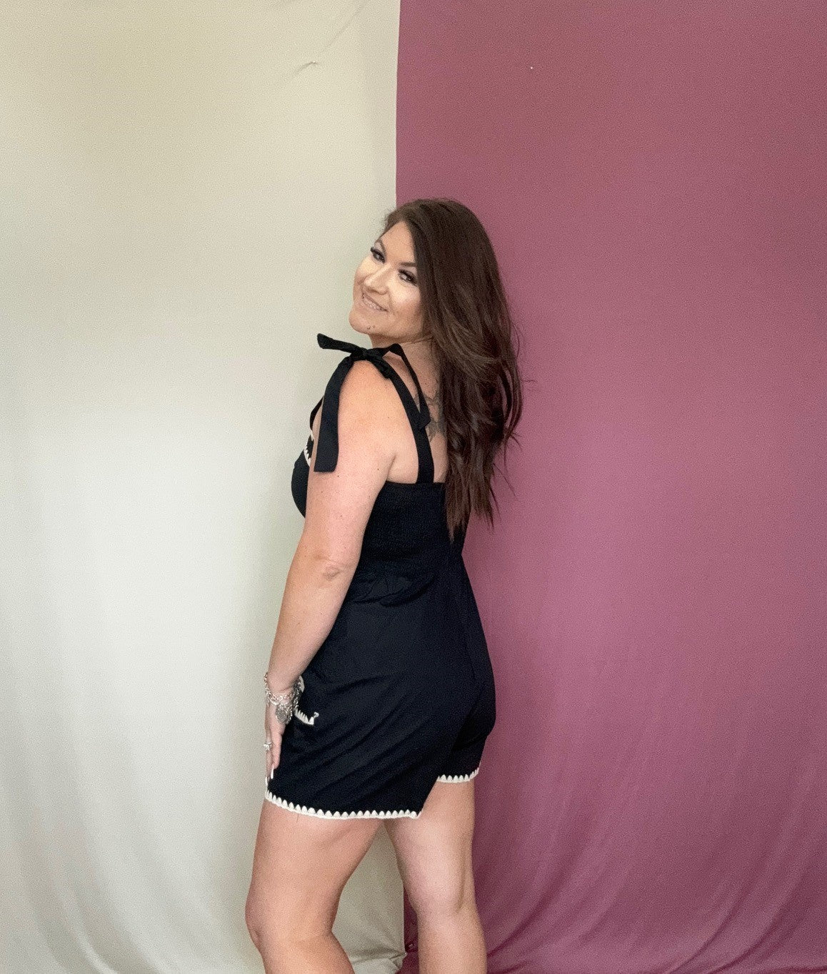 The Matias Black Tie Shoulder Romper