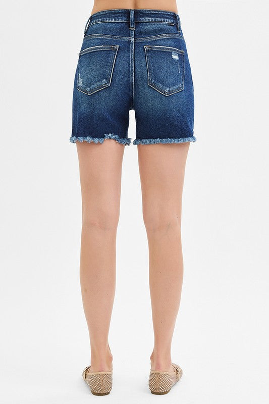 Haley Risen High Rise Distressed Mid Thigh Short