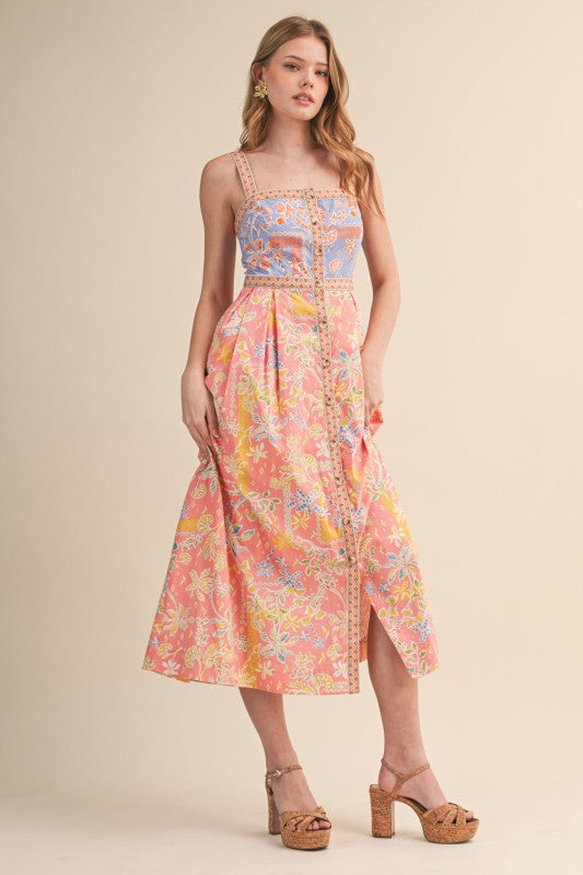 Lila Burton Down Tape Trim Midi Dress