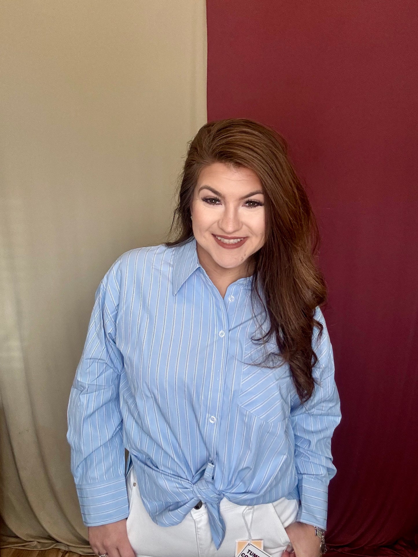 Ralph Light Blue Button Down Stripped Blouse