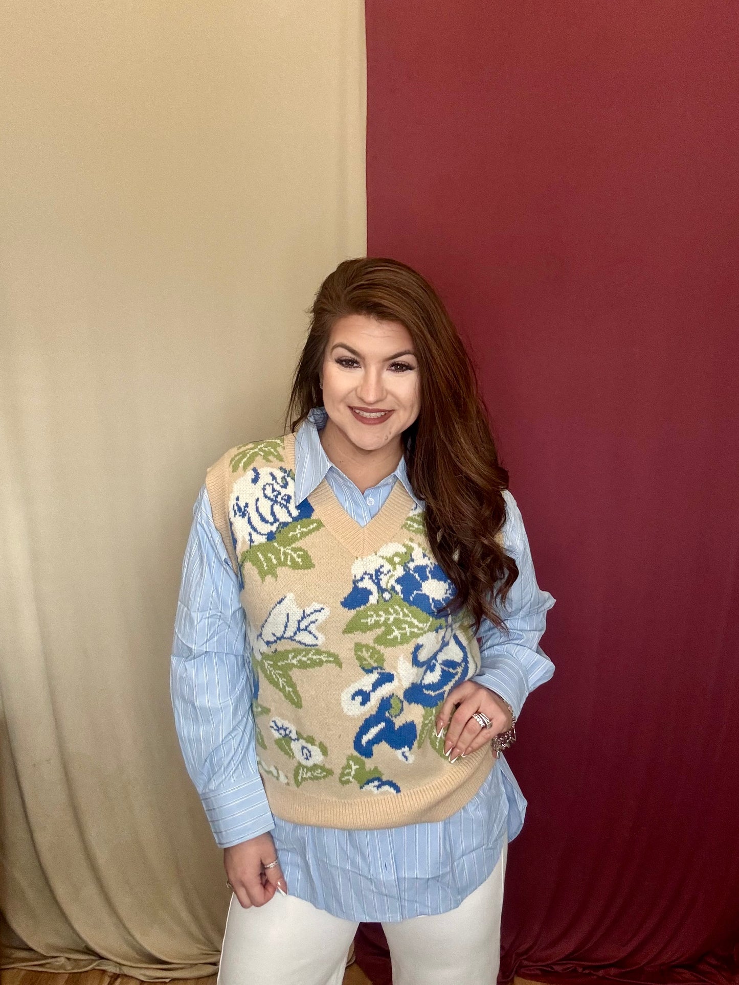 The Kyree Floral V-neck Sweater Vest