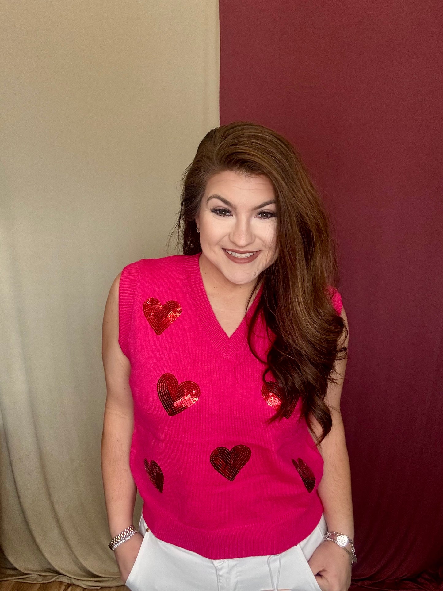 The Leilanie Heart Sequin Sweater Vest