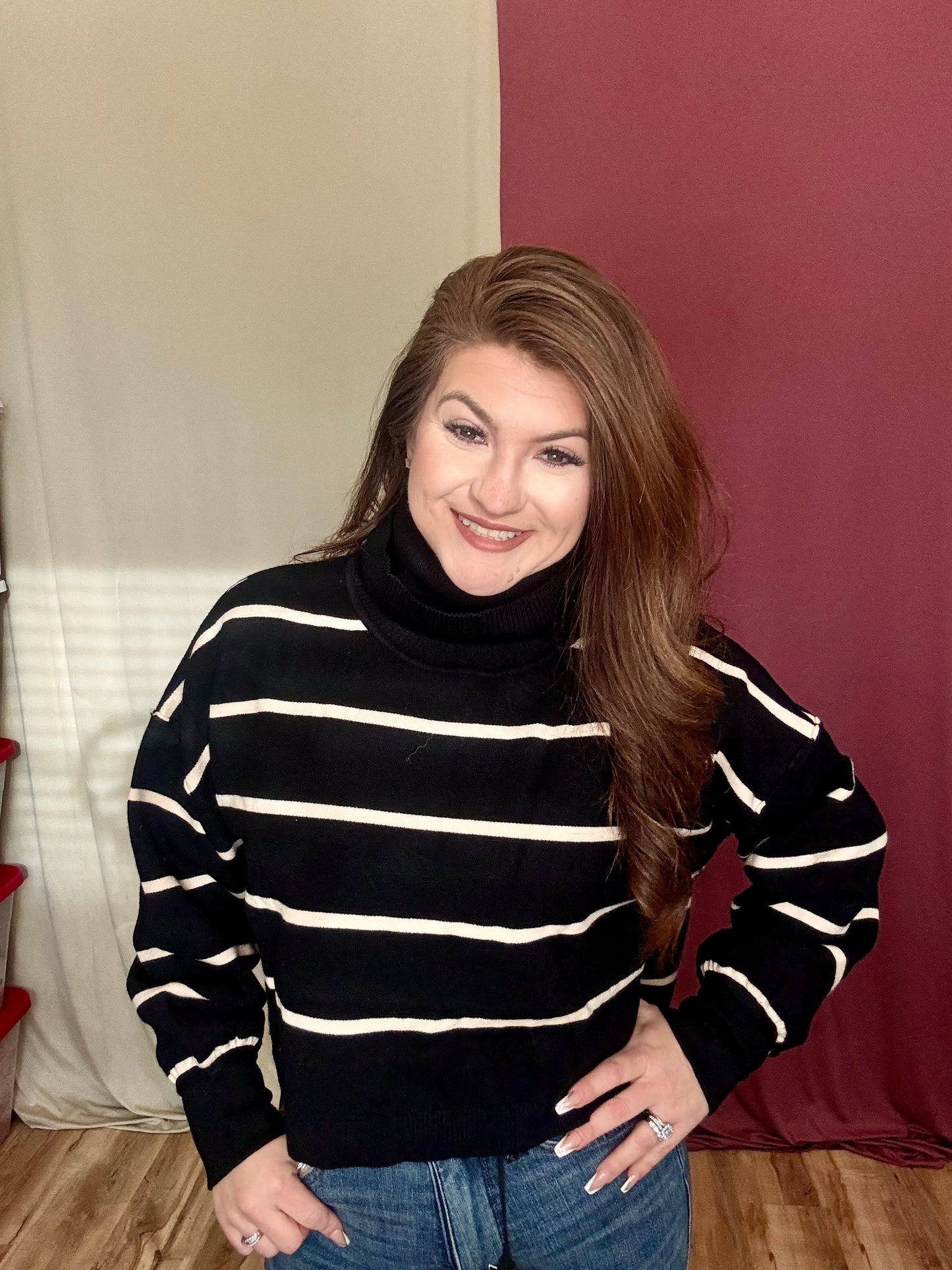 The Timothy Stripped Turtle Neck Top