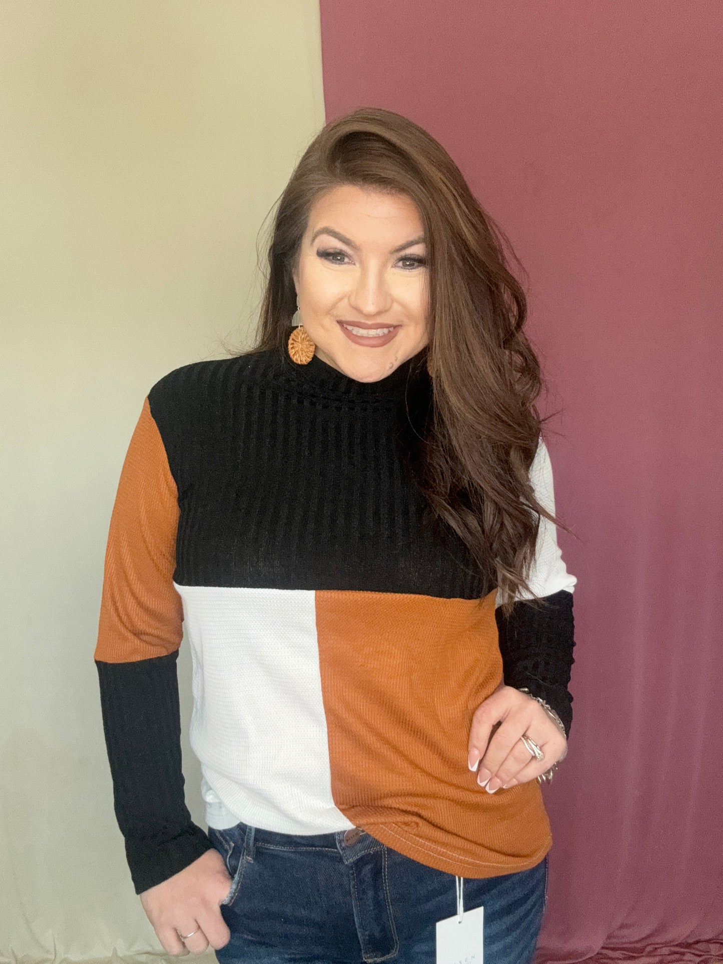 The Tri- Color Mockneck Emire Top