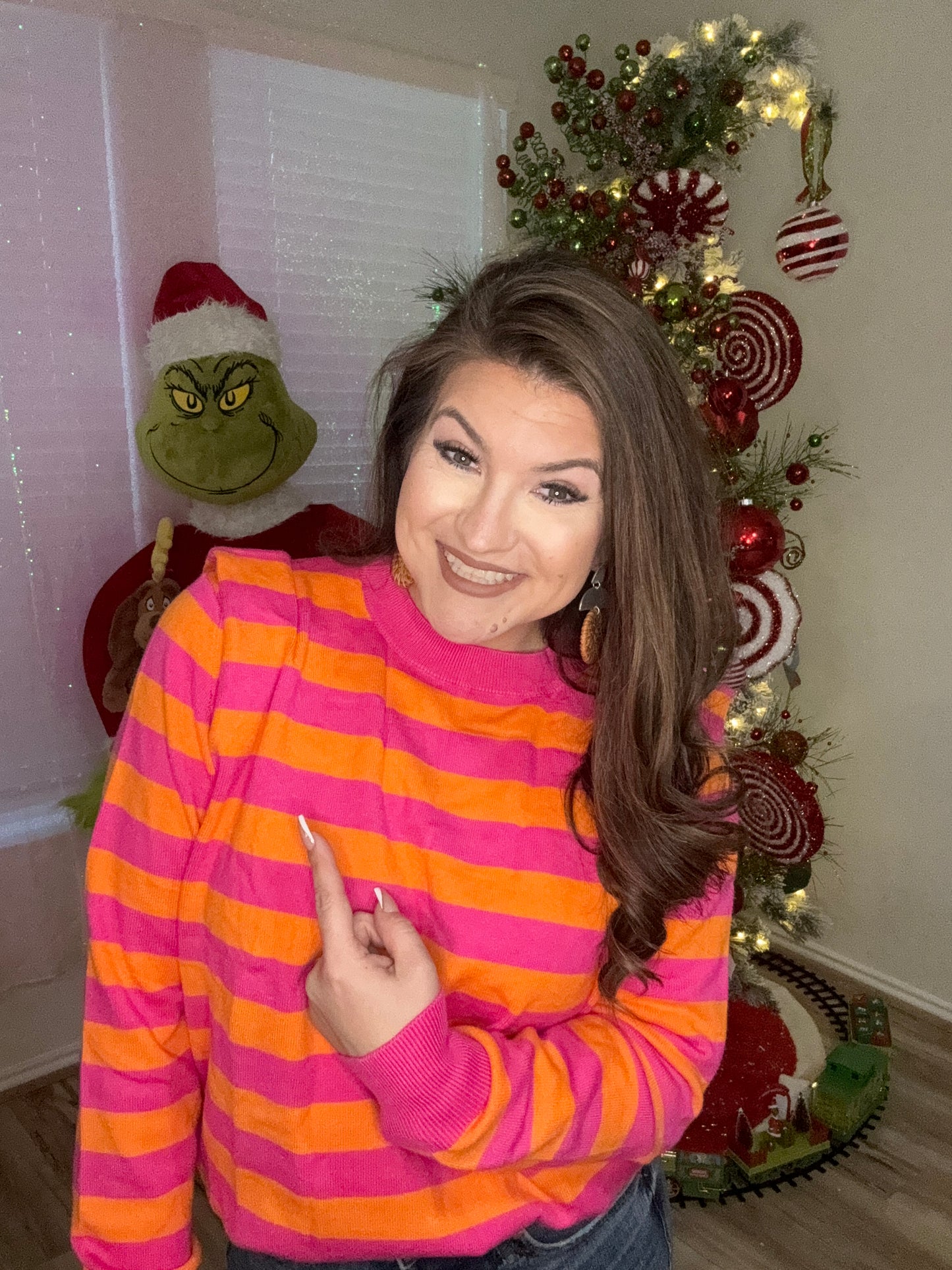 The Rose Stripe Shoulder Pad Round Neck Sweater