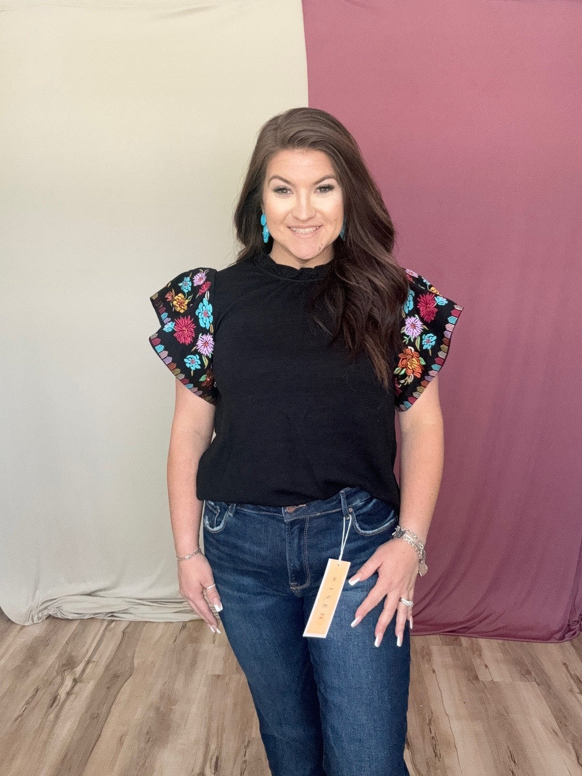 THML Mistic Rose Embroidered Rib Sweater Top