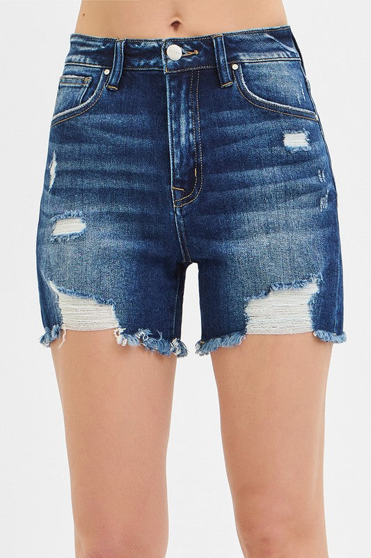 Haley Risen High Rise Distressed Mid Thigh Short