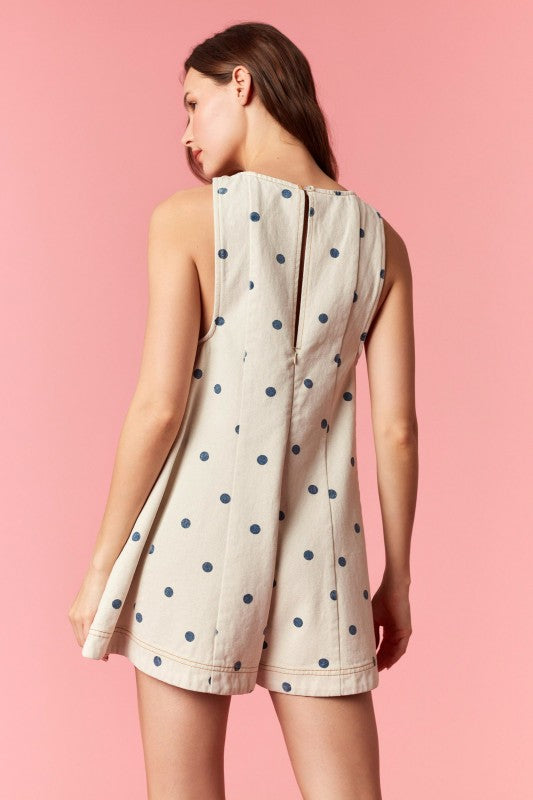 Saddie Polka Dot Denim Flare Romper