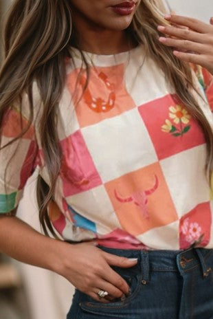 Haley Checkered Western Top
