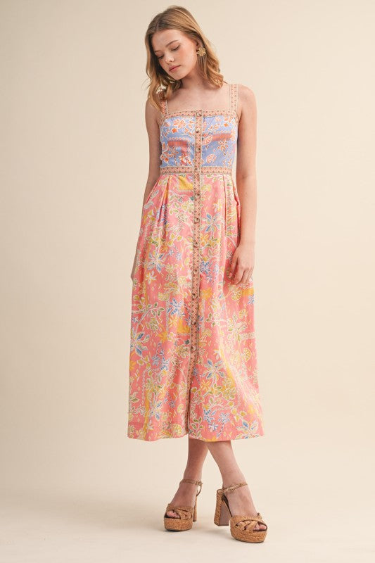 Lila Burton Down Tape Trim Midi Dress