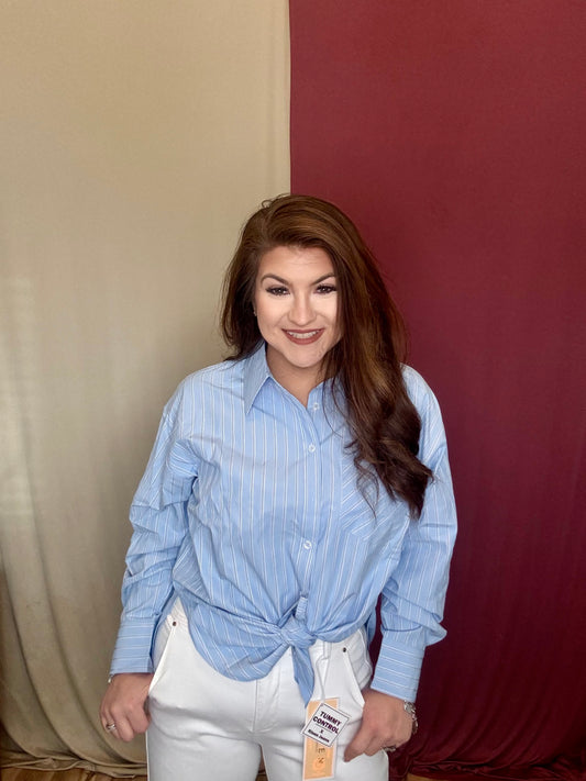Ralph Light Blue Button Down Stripped Blouse