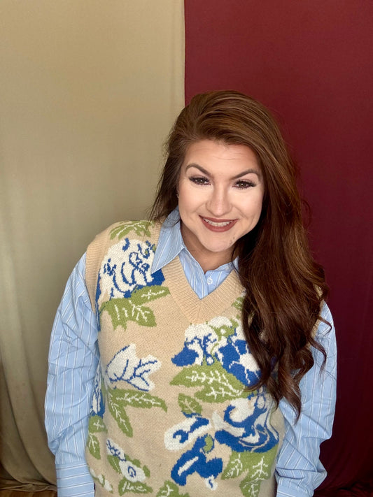 The Kyree Floral V-neck Sweater Vest