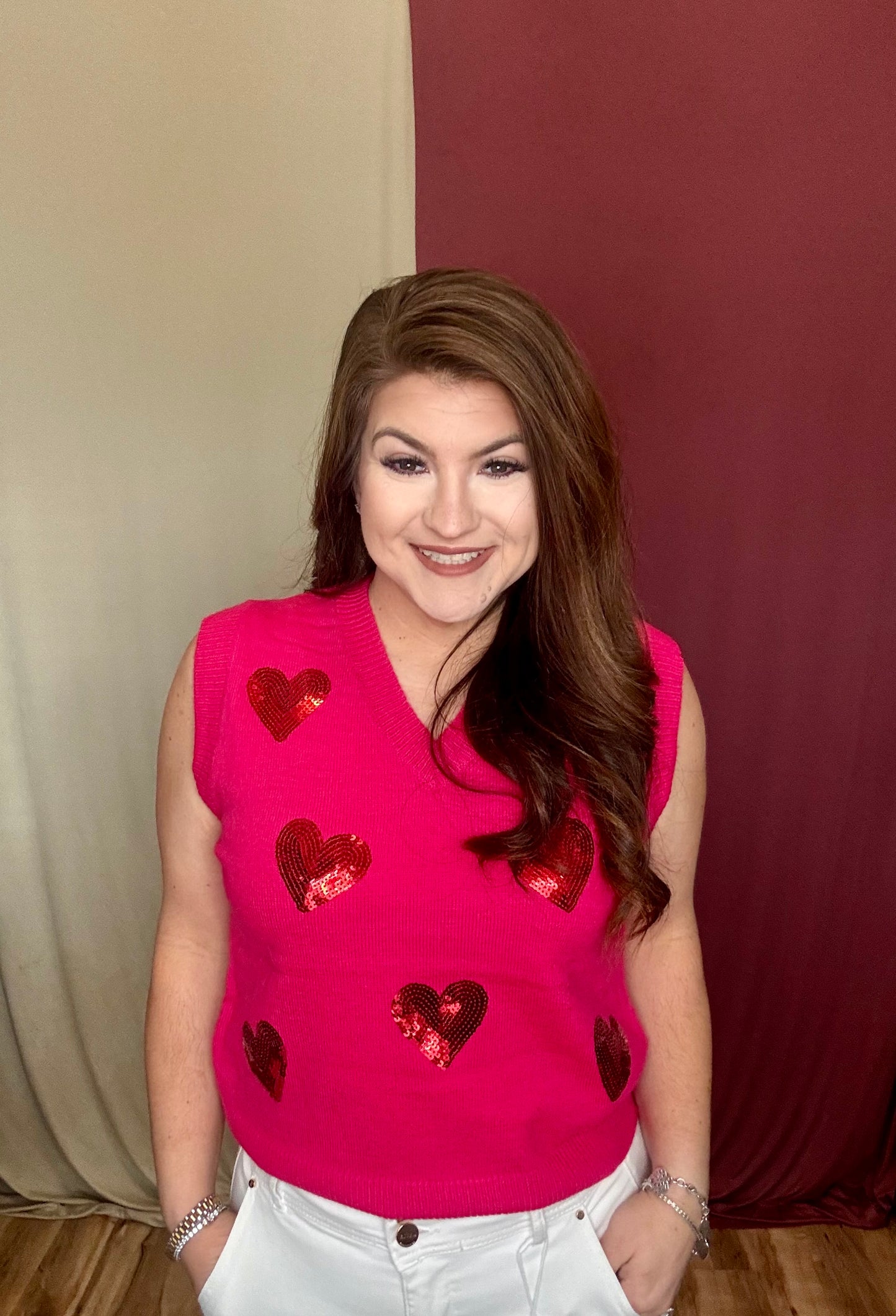 The Leilanie Heart Sequin Sweater Vest