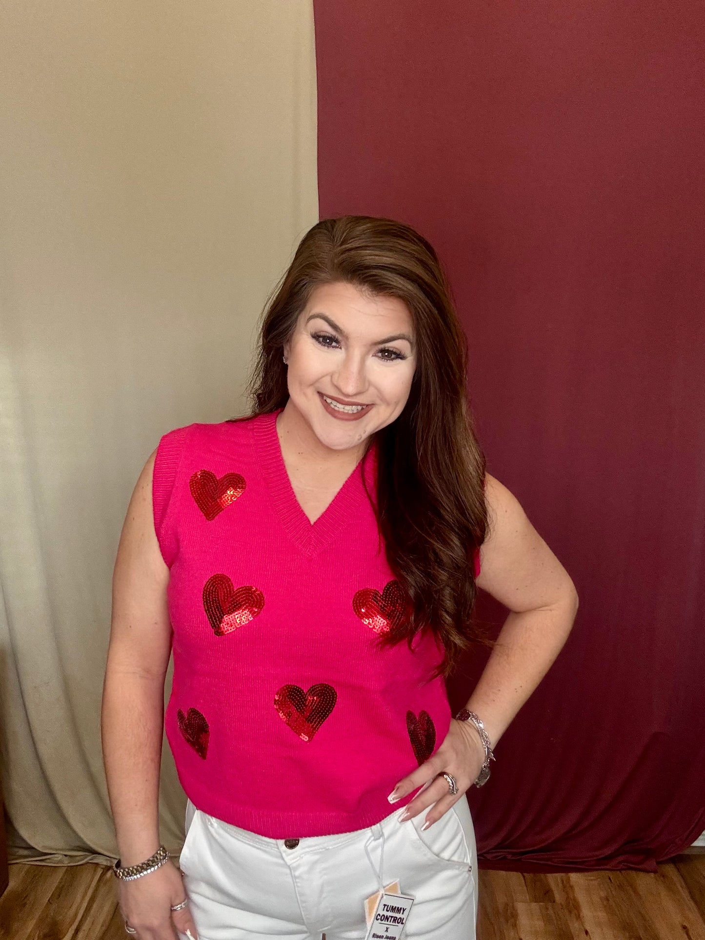 The Leilanie Heart Sequin Sweater Vest