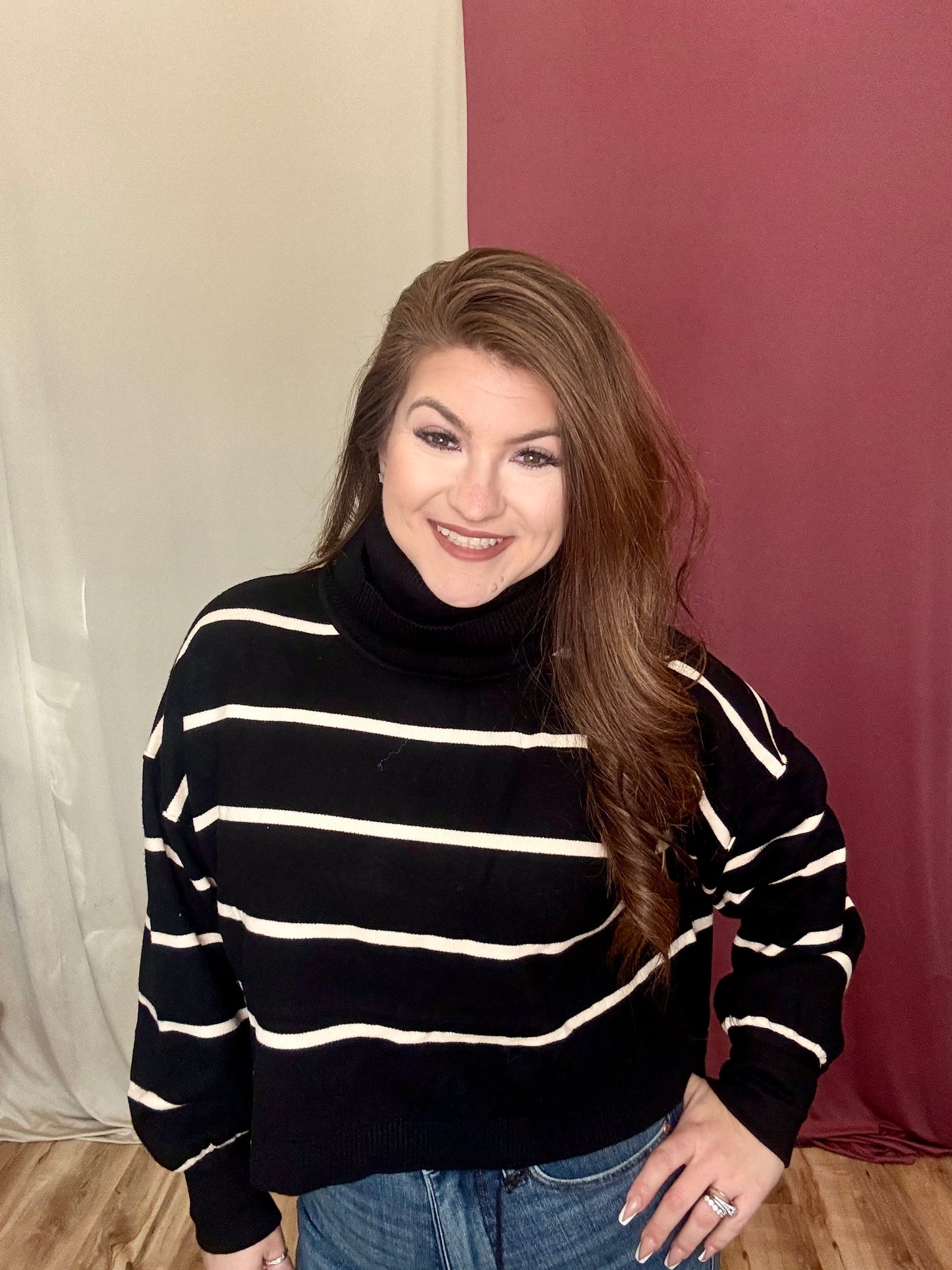 The Timothy Stripped Turtle Neck Top