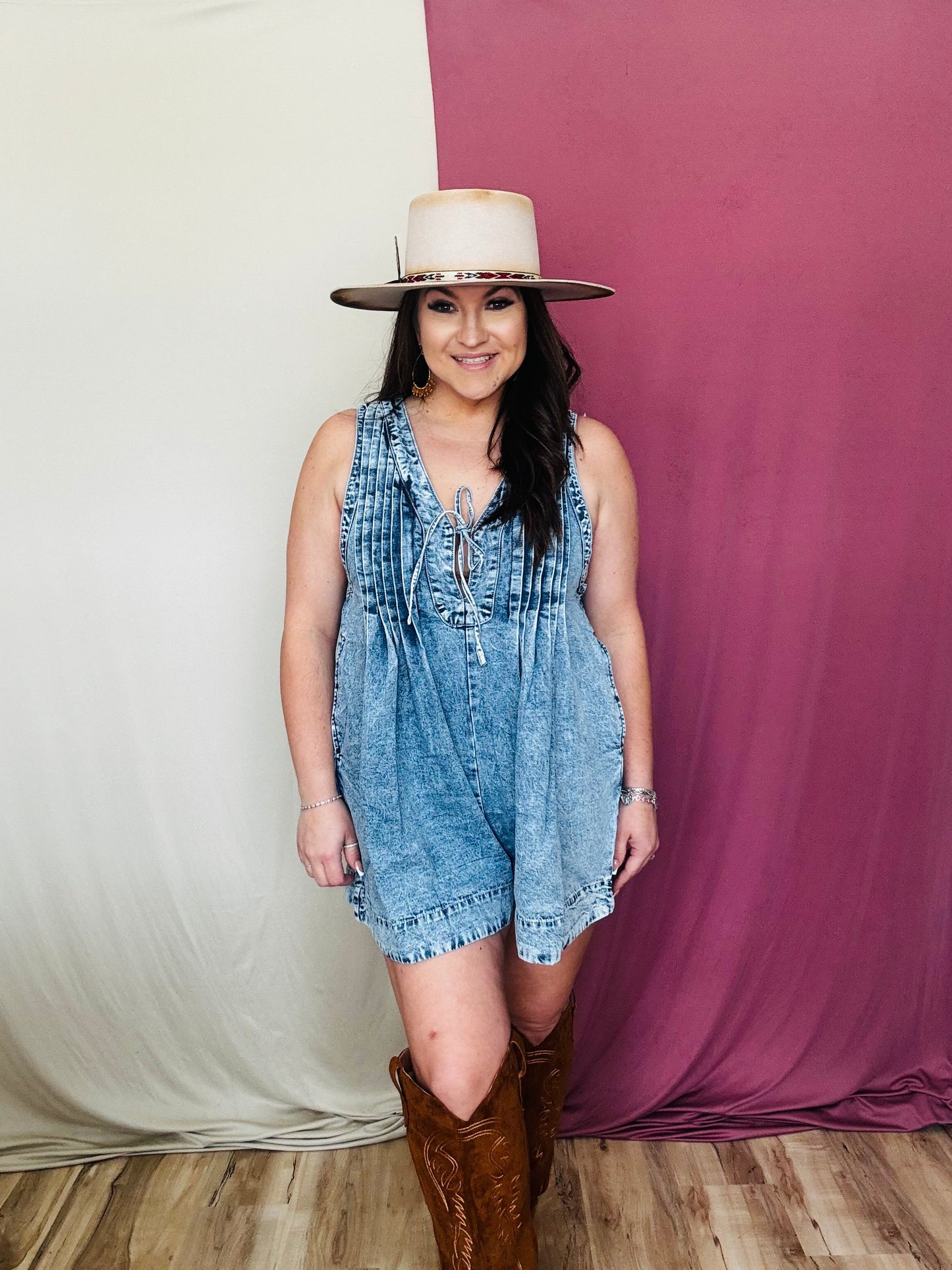 The Adelina Chambray Denim Romper