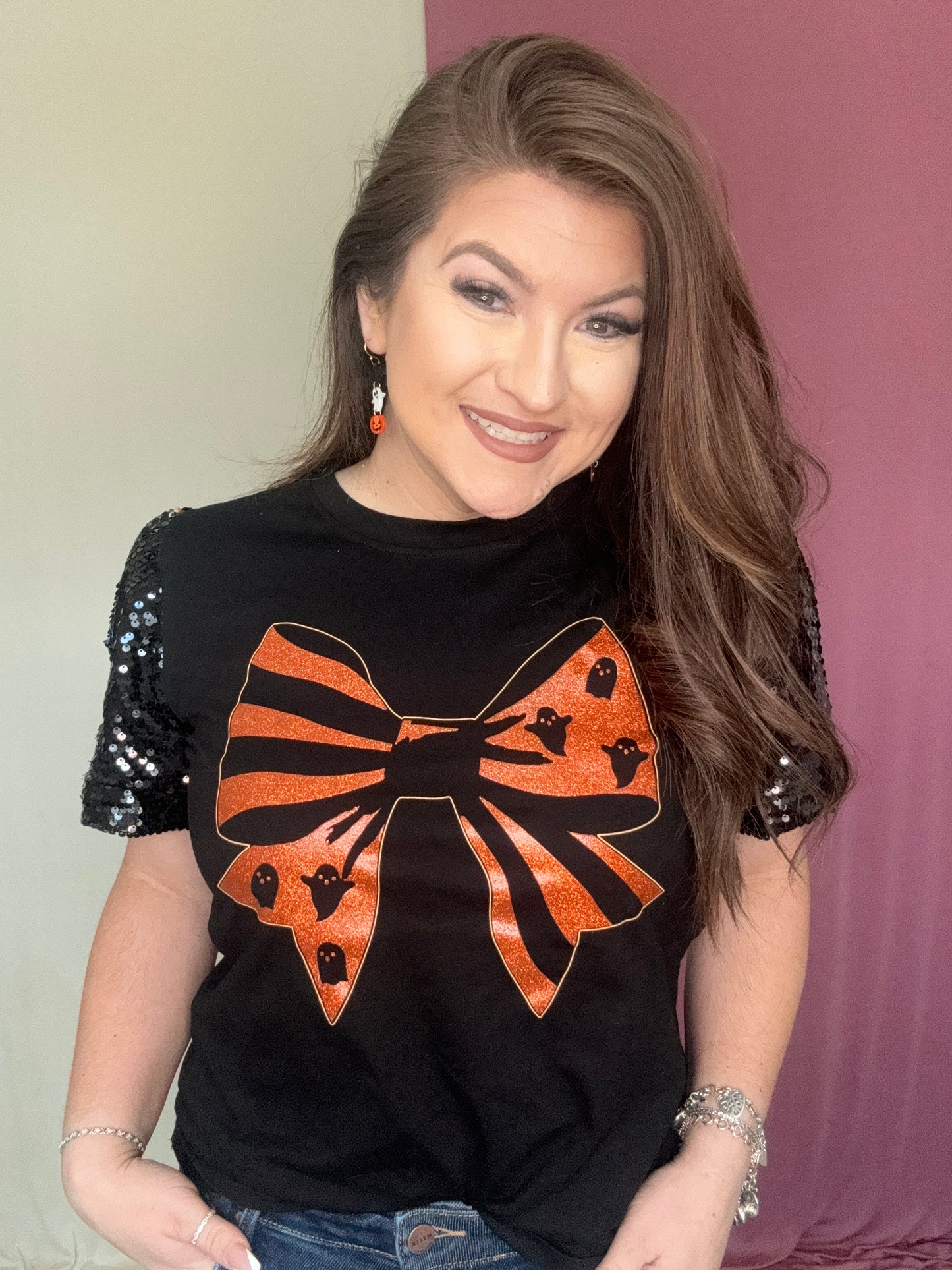 The Ghost Bow Halloween Sequin Top