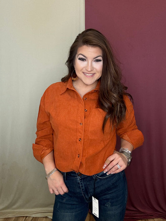 The Laylan Button Down Shacket - Rust