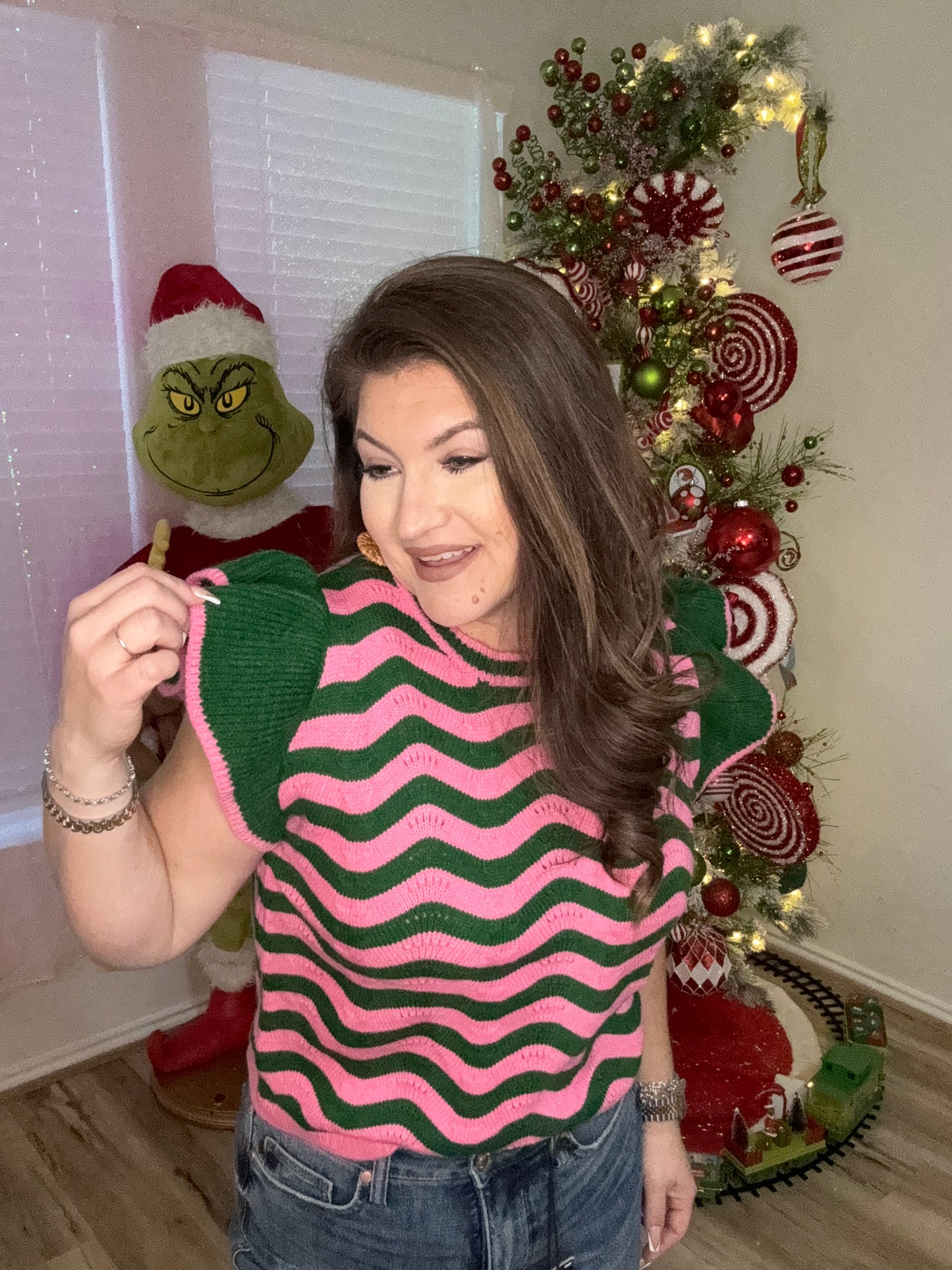 The Kinslee Stripped Ruffle Sleeve Knit Top