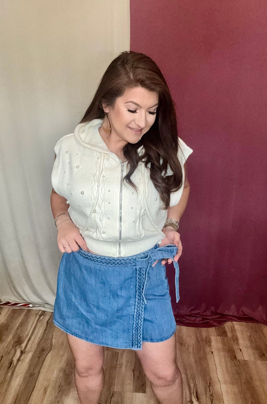 The Hailey Braided Denium Waist Tie Wrapped Skort