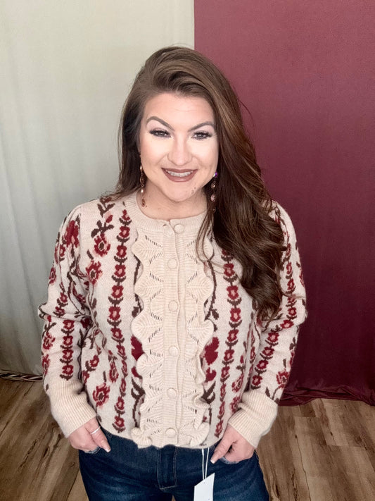 The Kaylee Floral Ruffle Cardigan